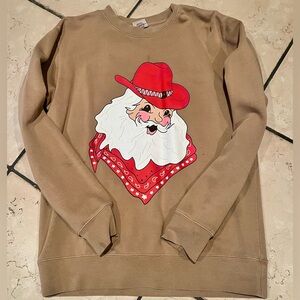 Living Fully Co Tan Santa Christmas Sweatshirt